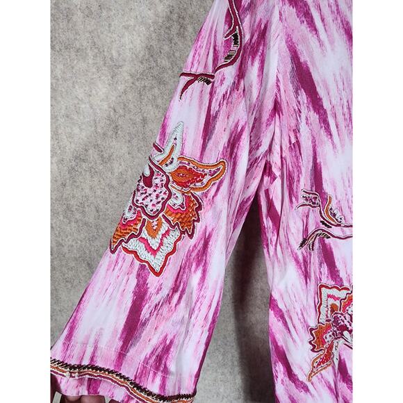 SOFT SURROUNDINGS Pink Altea Ikat Kimono Beaded Embroidered Loose Top SZ PXS - Picture 4 of 8